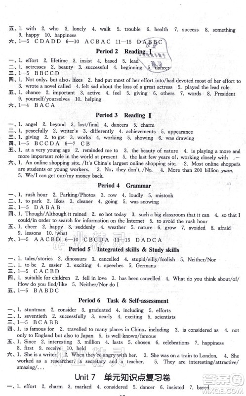 江苏凤凰美术出版社2021创新课时作业九年级英语上册新课标江苏版答案