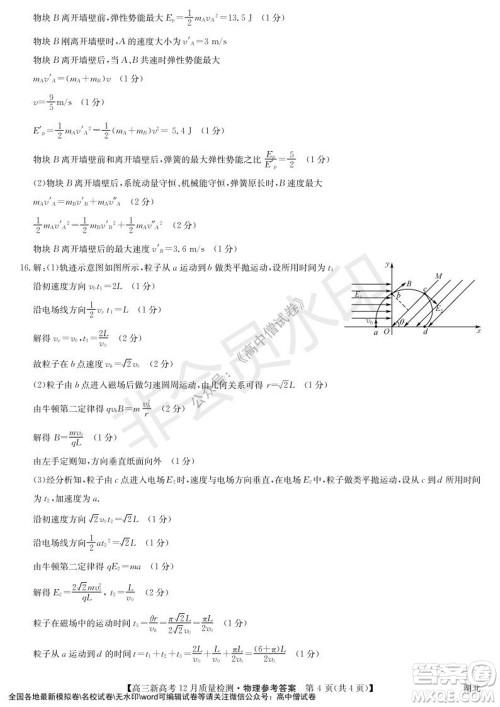 2022届九师联盟高三新高考12月质量检测湖北卷物理试题及答案