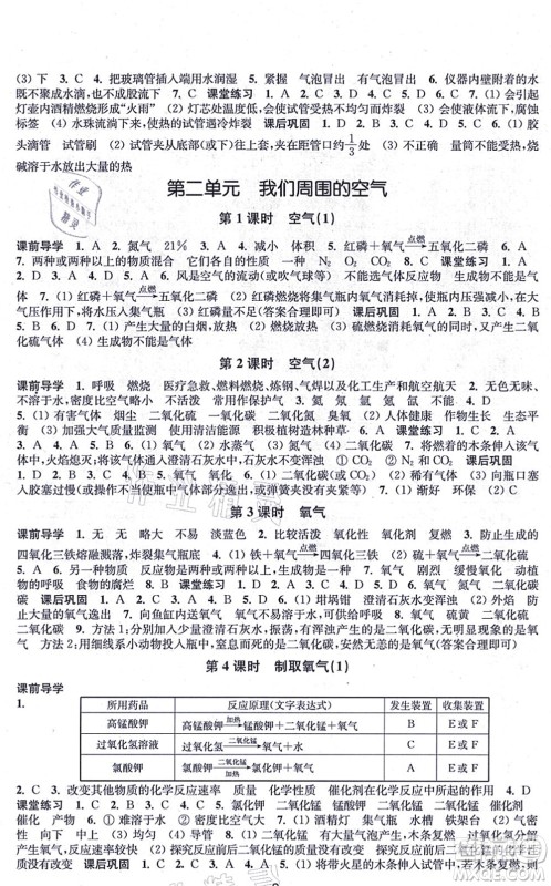 江苏凤凰美术出版社2021创新课时作业九年级化学上册全国版答案