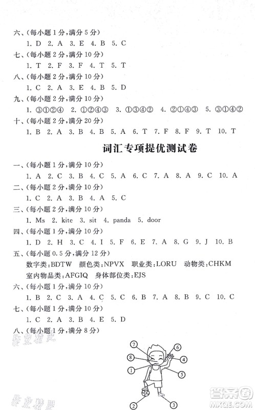 山东友谊出版社2021小学同步练习册提优测试卷三年级英语上册WY外研版答案