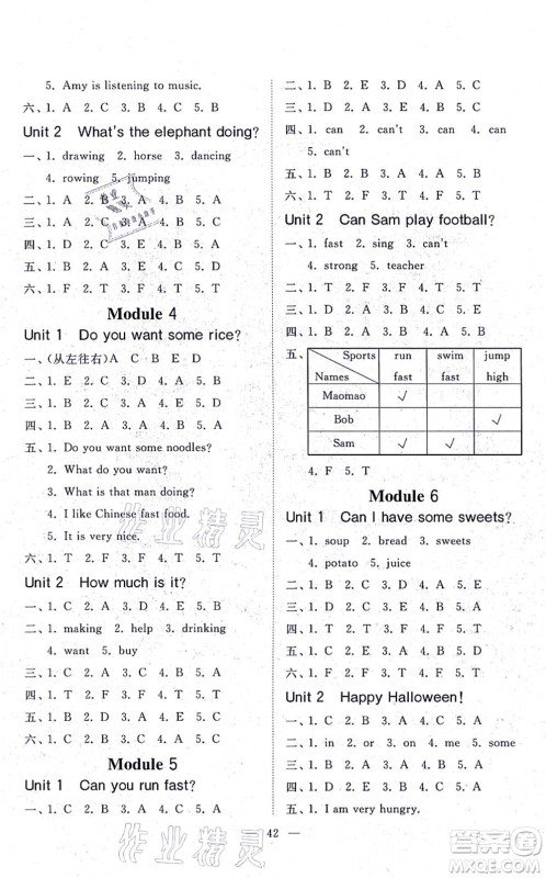 山东友谊出版社2021小学同步练习册提优测试卷四年级英语上册WY外研版答案