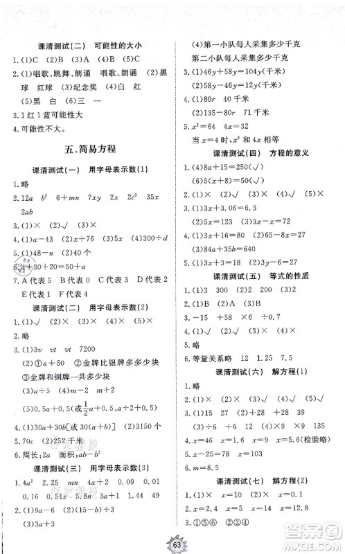 山东友谊出版社2021小学同步练习册提优测试卷五年级数学上册RJ人教版答案 山东友谊出版社2021小学同步练习册提优测试卷五年级数学上册RJ人教版答案