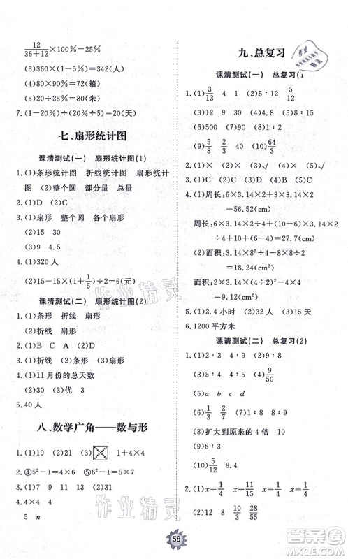 山东友谊出版社2021小学同步练习册提优测试卷六年级数学上册RJ人教版答案