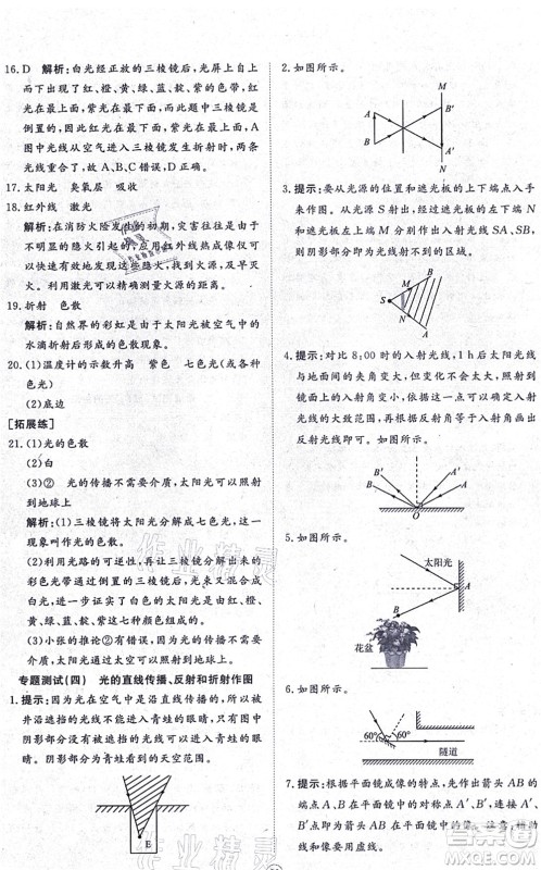 山东友谊出版社2021初中同步练习册提优测试卷八年级物理上册人教版答案 山东友谊出版社2021初中同步练习册提优测试卷八年级物理上册人教版答案