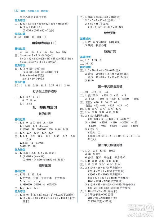 湖南教育出版社2021学法大视野五年级数学上册苏教版答案