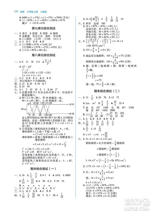 湖南教育出版社2021学法大视野六年级数学上册人教版答案