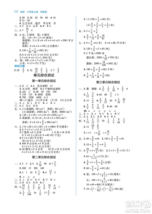 湖南教育出版社2021学法大视野六年级数学上册苏教版答案