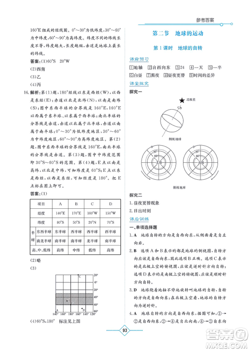 湖南教育出版社2021学法大视野七年级地理上册人教版答案