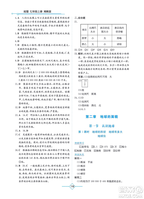 湖南教育出版社2021学法大视野七年级地理上册湘教版答案