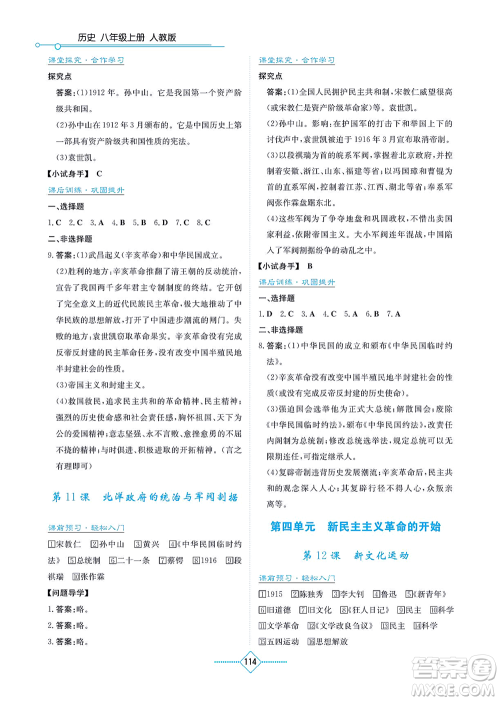 湖南教育出版社2021学法大视野八年级历史上册人教版答案