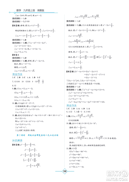 湖南教育出版社2021学法大视野九年级数学上册湘教版答案