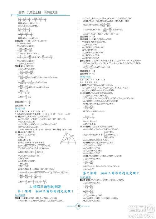 湖南教育出版社2021学法大视野九年级数学上册华东师大版答案