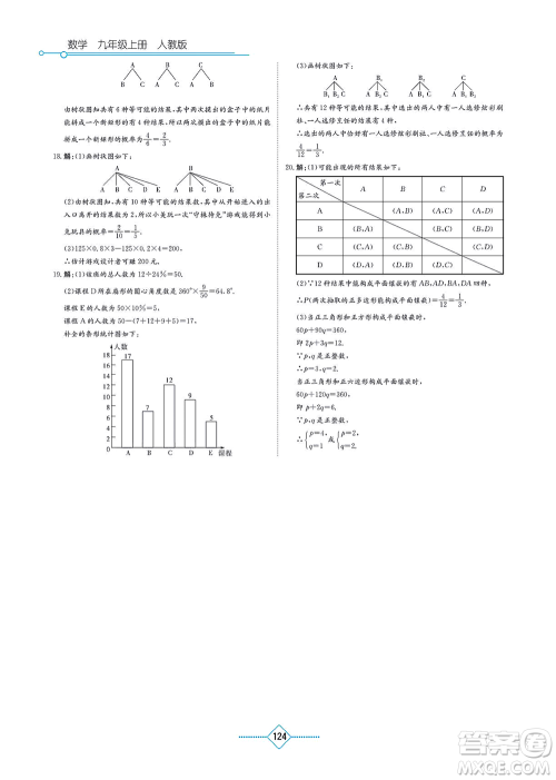 湖南教育出版社2021学法大视野九年级数学上册人教版答案