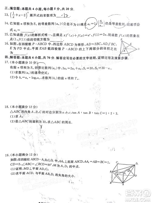 2022届福建百校联盟高三12月联考数学试题及答案