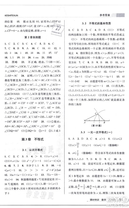 浙江人民出版社2021课时特训八年级数学上册Z浙教版答案