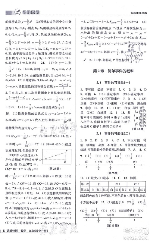 浙江人民出版社2021课时特训九年级数学全一册Z浙教版答案