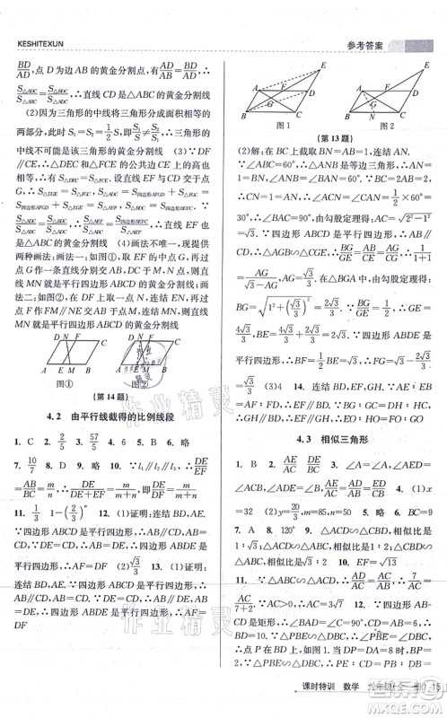 浙江人民出版社2021课时特训九年级数学全一册Z浙教版答案