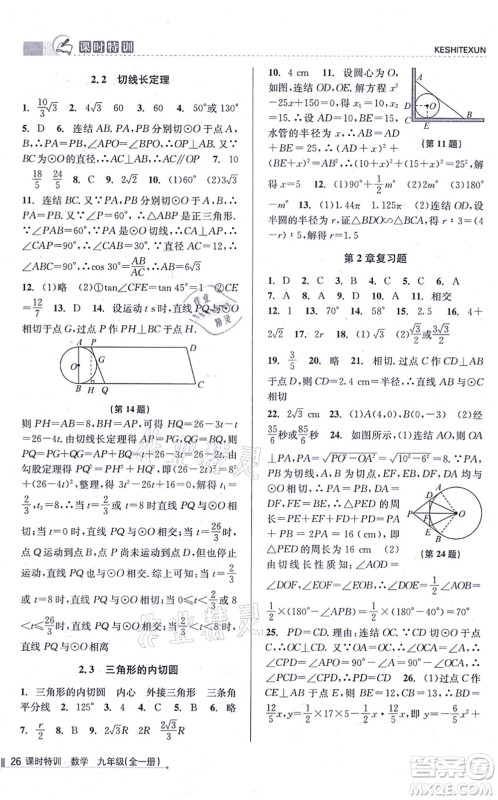 浙江人民出版社2021课时特训九年级数学全一册Z浙教版答案