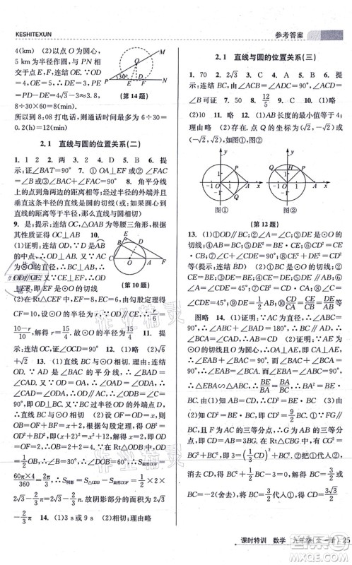 浙江人民出版社2021课时特训九年级数学全一册Z浙教版答案