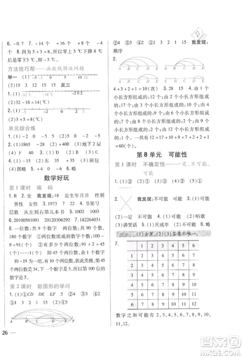 吉林人民出版社2021小学题帮四年级数学上册北师大版参考答案
