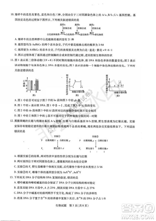 天一大联考2021-2022学年上高三年级名校联盟考试生物试题及答案