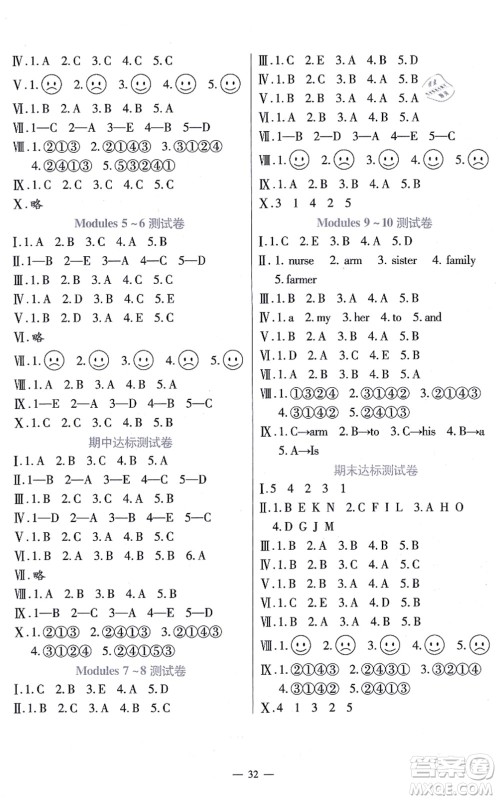河南大学出版社2021同步练习三年级英语上册外研版答案