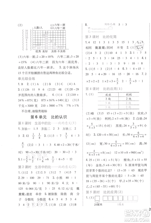 吉林人民出版社2021小学题帮六年级数学上册北师大版参考答案