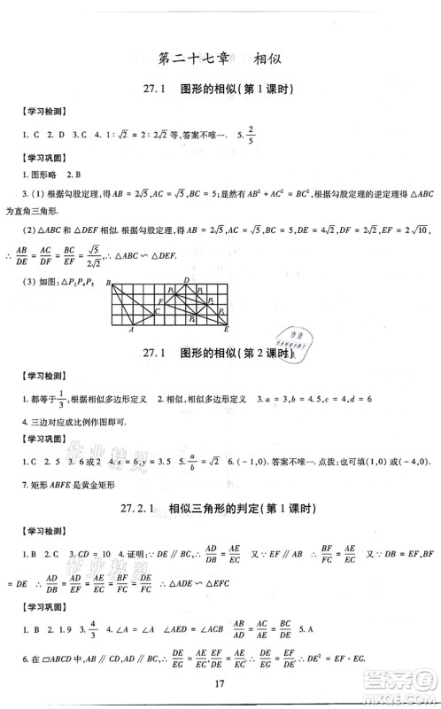 明天出版社2021智慧学习导学练九年级数学全一册人教版答案 明天出版社2021智慧学习导学练九年级数学全一册人教版答案
