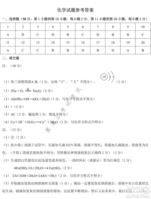 铁人中学2021级高一学年上学期期末考试化学试题及答案