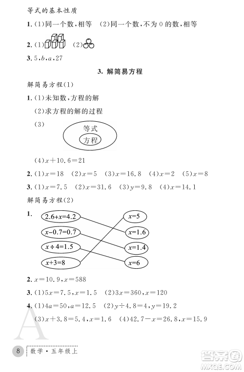 陕西师范大学出版总社2021课堂练习册五年级数学上册A人教版答案