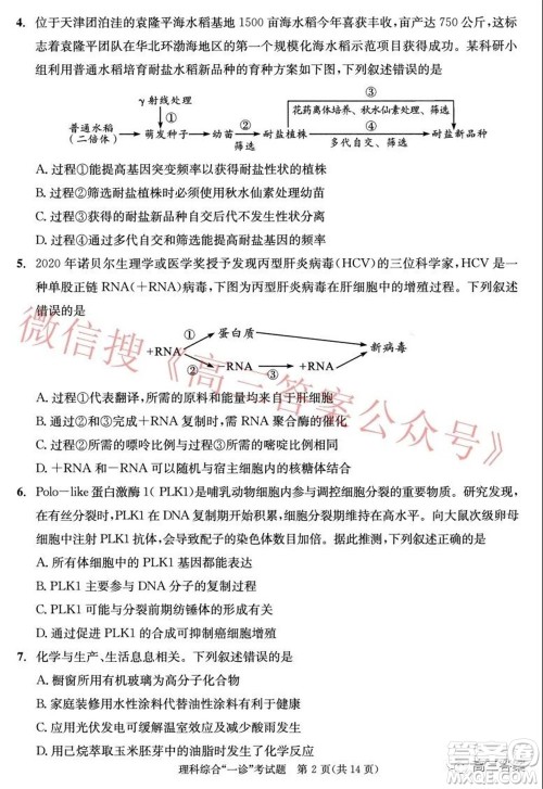 成都市2019级高中毕业班第一次诊断性检测理科综合试题及答案 成都市2019级高中毕业班第一次诊断性检测理科综合试题及答案