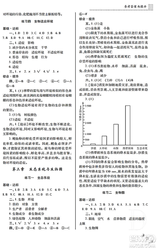 陕西师范大学出版总社2021课堂练习册七年级生物上册D苏科版答案