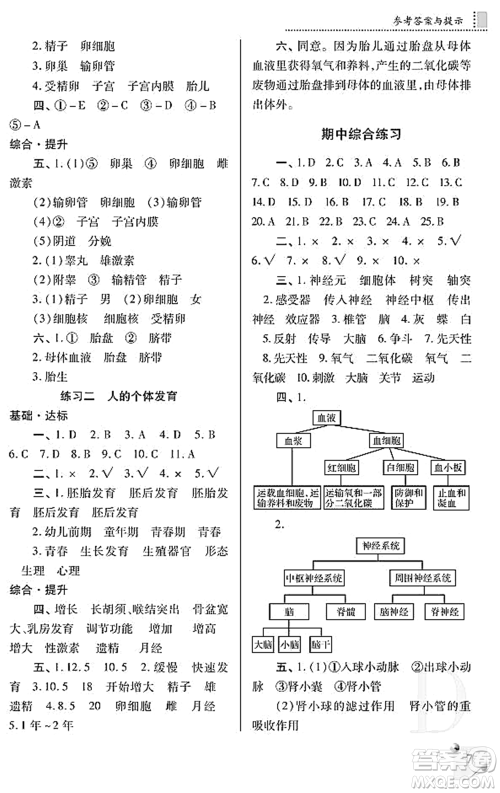 陕西师范大学出版总社2021课堂练习册八年级生物上册D苏科版答案