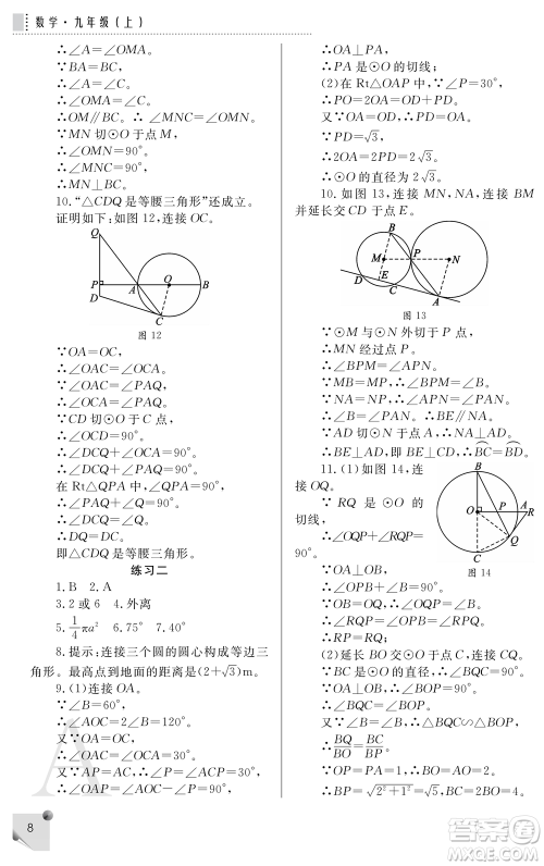 陕西师范大学出版总社2021课堂练习册九年级数学上册A人教版答案