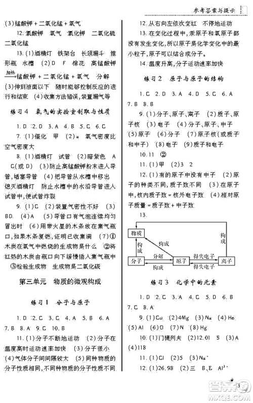 陕西师范大学出版总社2021课堂练习册九年级化学上册A人教版答案