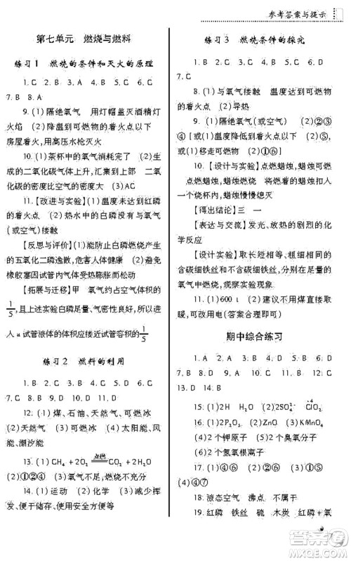 陕西师范大学出版总社2021课堂练习册九年级化学上册A人教版答案