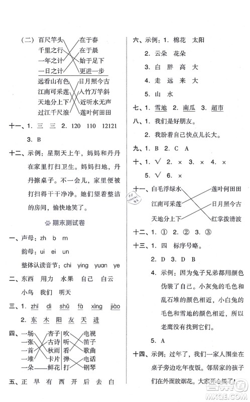 吉林教育出版社2021荣德基好卷一年级语文上册R人教版答案 吉林教育出版社2021荣德基好卷一年级语文上册R人教版答案