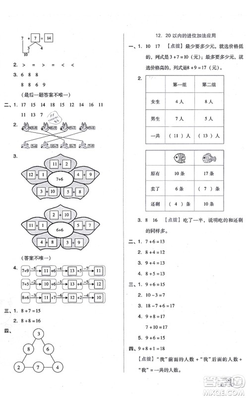 吉林教育出版社2021荣德基好卷一年级数学上册R人教版答案