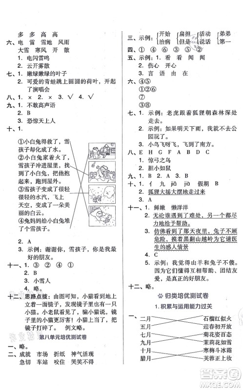 吉林教育出版社2021荣德基好卷二年级语文上册R人教版答案 吉林教育出版社2021荣德基好卷二年级语文上册R人教版答案