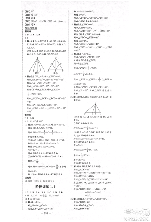 陕西人民教育出版社2021练案五四学制七年级数学上册鲁教版参考答案