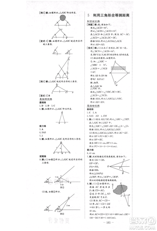 陕西人民教育出版社2021练案五四学制七年级数学上册鲁教版参考答案