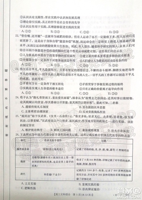 2021-2022年度河南省第五次高三联考文科综合试题及答案 2021-2022年度河南省第五次高三联考文科综合试题及答案