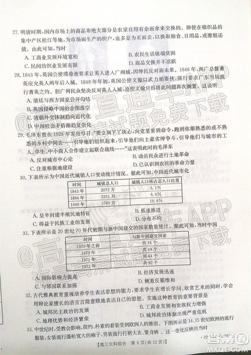 2021-2022年度河南省第五次高三联考文科综合试题及答案 2021-2022年度河南省第五次高三联考文科综合试题及答案