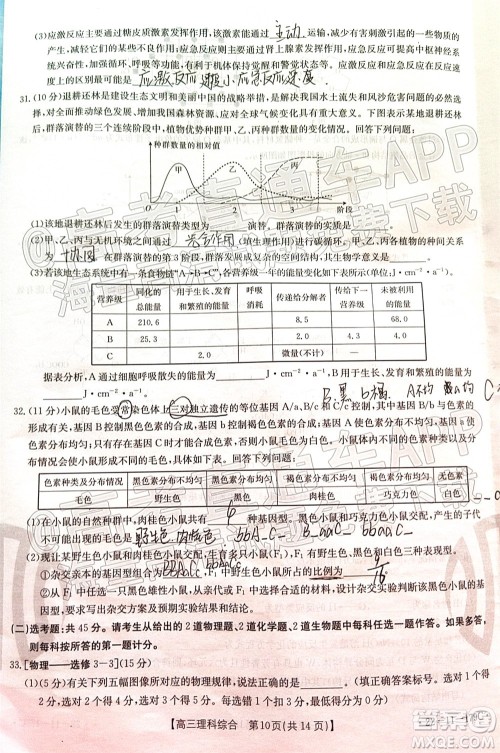 2022届内蒙古金太阳高三12月联考理科综合试题及答案 2022届内蒙古金太阳高三12月联考理科综合试题及答案