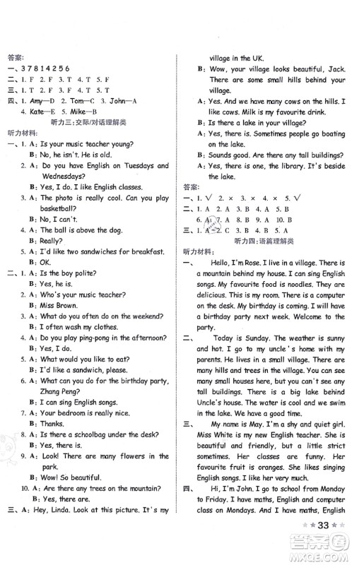 吉林教育出版社2021荣德基好卷五年级英语上册PEP版答案 吉林教育出版社2021荣德基好卷五年级英语上册PEP版答案