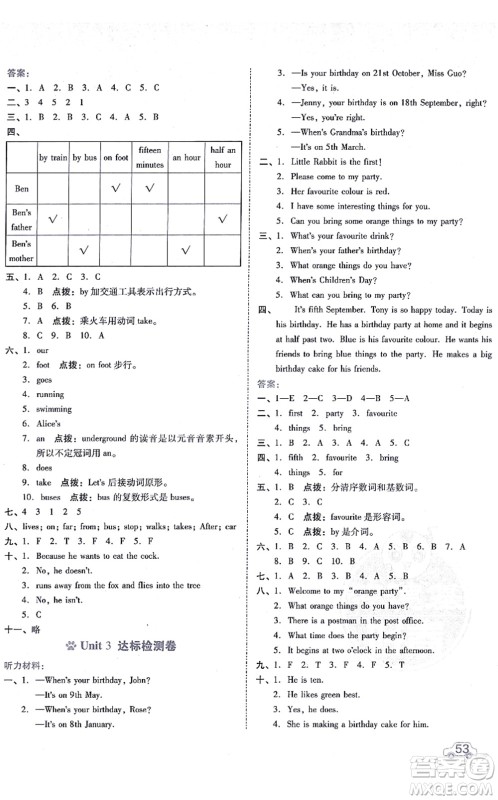安徽教育出版社2021荣德基好卷五年级英语上册HN沪教牛津版答案