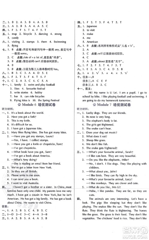 吉林教育出版社2021荣德基好卷六年级英语上册WY外研版答案