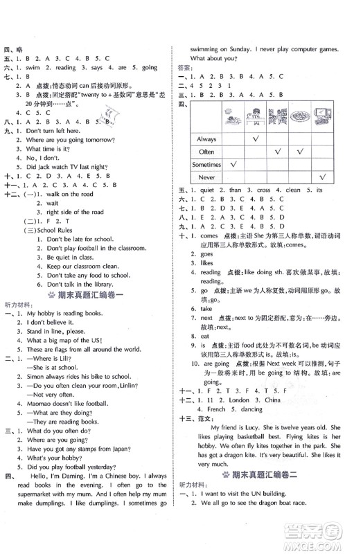 吉林教育出版社2021荣德基好卷六年级英语上册WY外研版答案