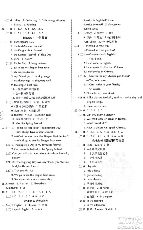 吉林教育出版社2021荣德基好卷六年级英语上册WY外研版答案