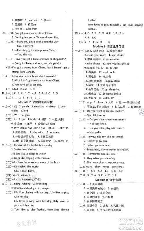 吉林教育出版社2021荣德基好卷六年级英语上册WY外研版答案